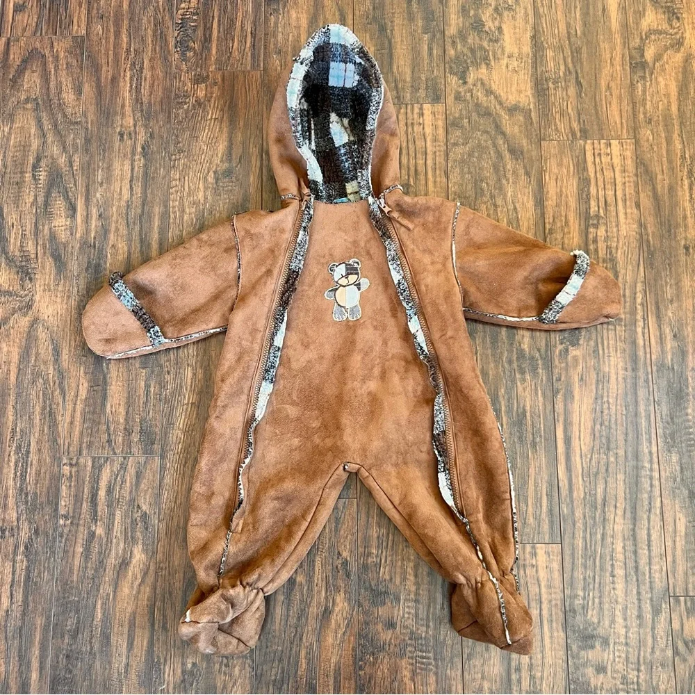 La Petite Rothschild Baby Bunting Snowsuit Suede Like Plaid Sherpa Lined 6/9‎